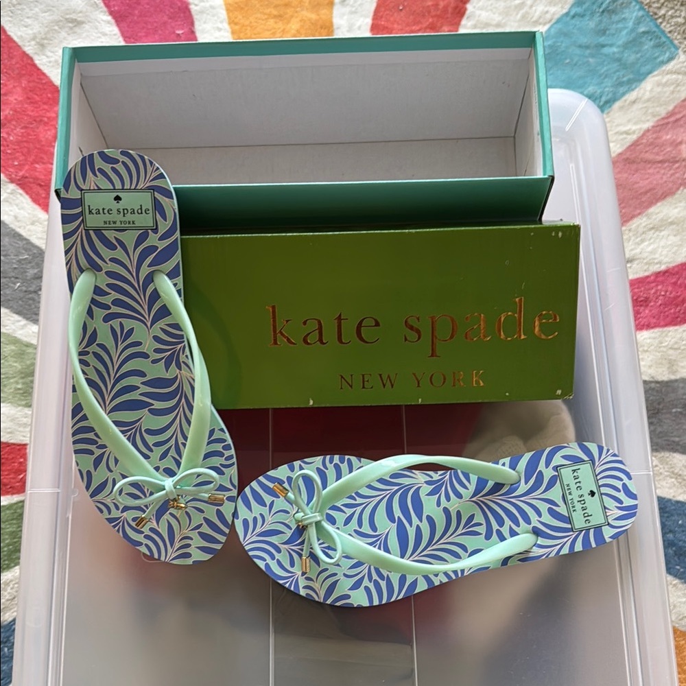 Kate Spade Blue and Green Flip Flops